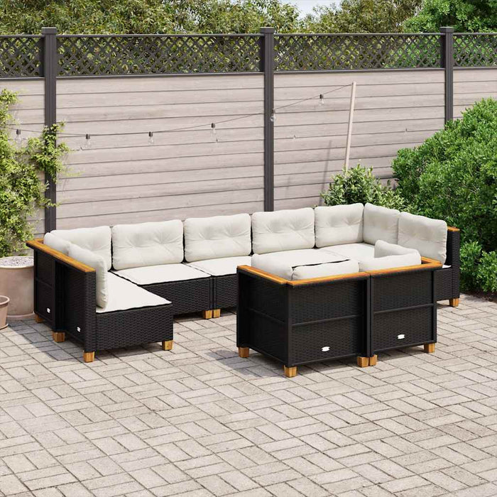 Set mobilier de grădină cu perne, 9 piese, negru, poliratan - WALTI WALTI