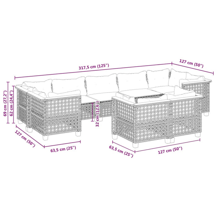 Set mobilier de grădină cu perne, 9 piese, negru, poliratan - WALTI WALTI