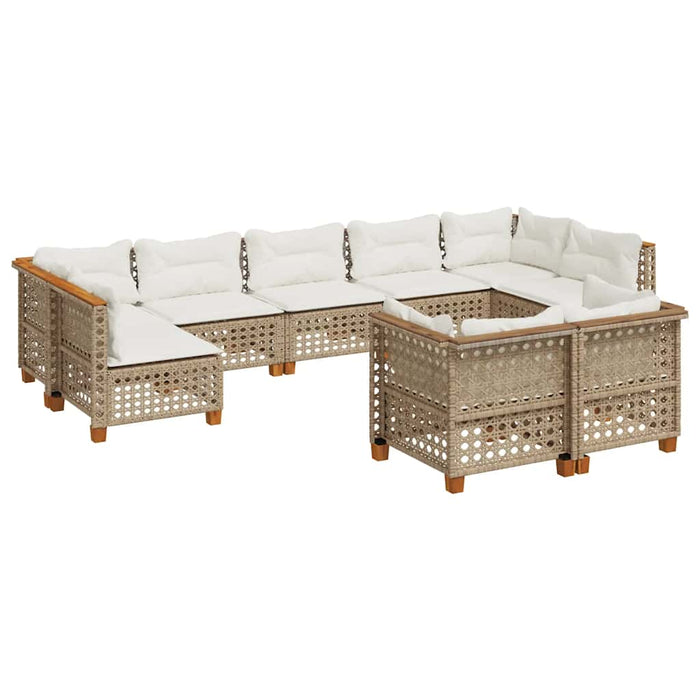 Set canapele de grădină, 9 piese, cu perne, bej, poliratan WALTI