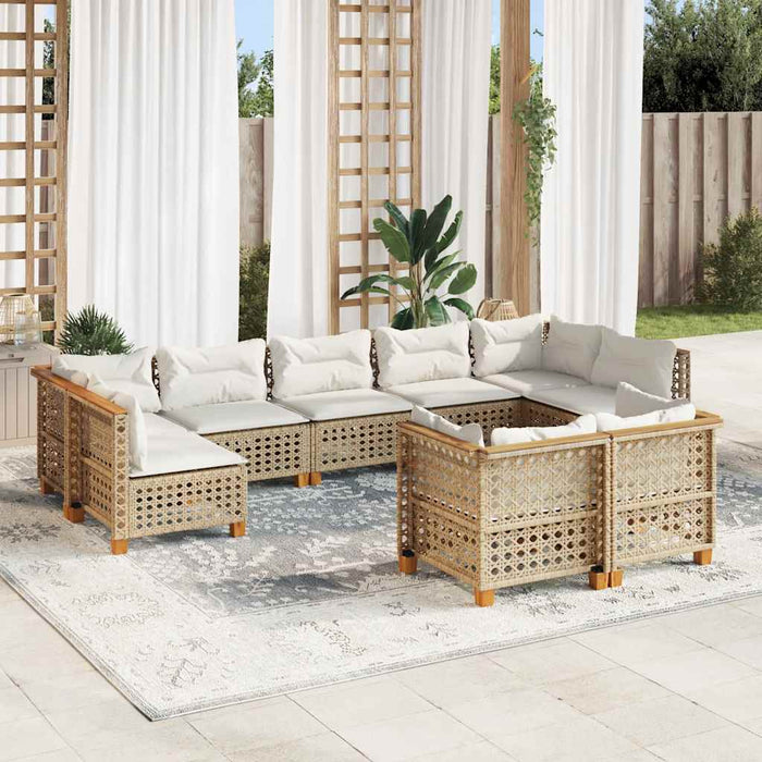 Set canapele de grădină, 9 piese, cu perne, bej, poliratan WALTI