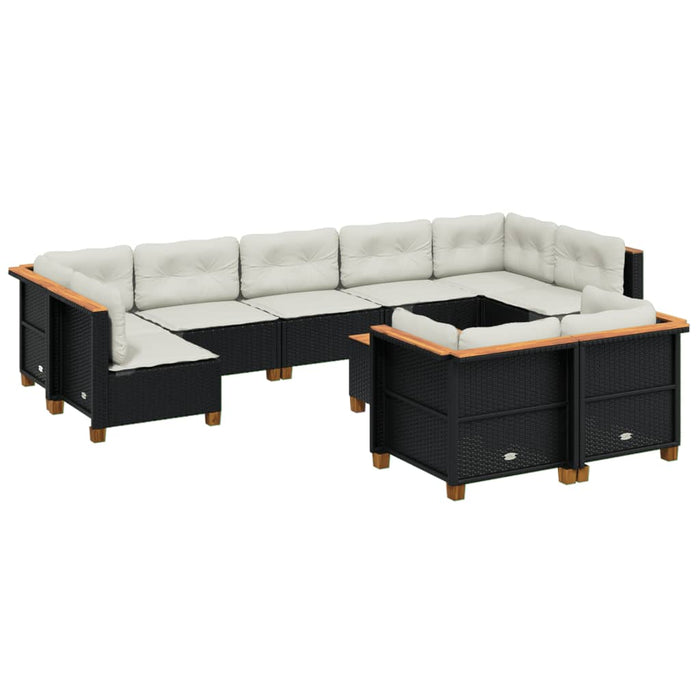 Set canapele de grădină cu perne, 10 piese, negru, poliratan - WALTI WALTI