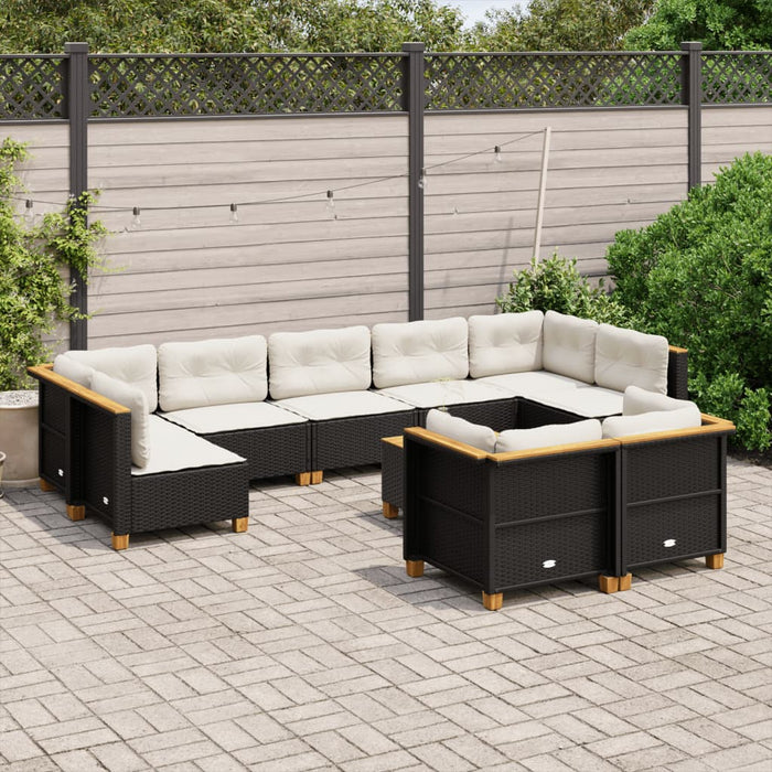 Set canapele de grădină cu perne, 10 piese, negru, poliratan - WALTI WALTI