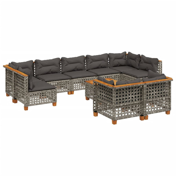 Set mobilier de grădină cu perne, 10 piese, gri, poliratan - WALTI WALTI