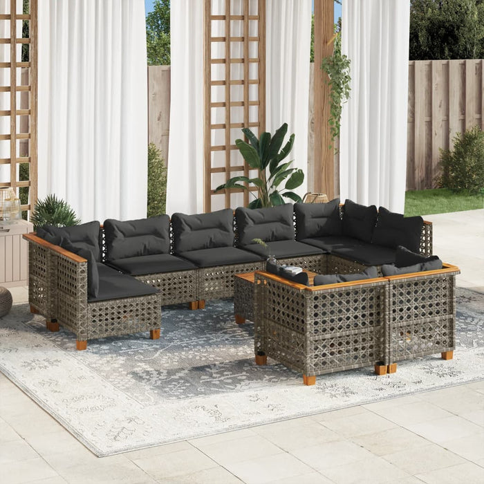 Set mobilier de grădină cu perne, 10 piese, gri, poliratan - WALTI WALTI