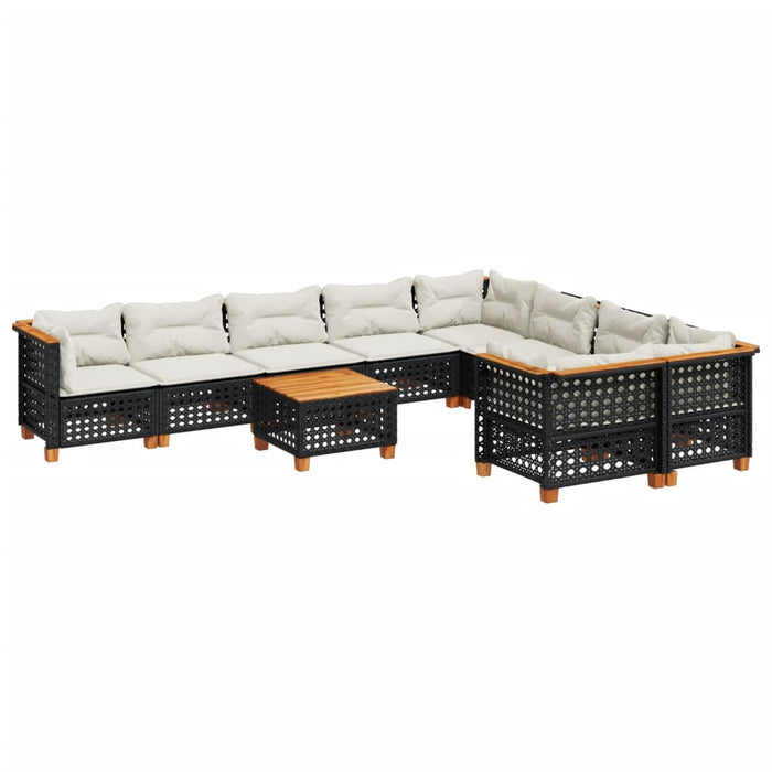 Set canapele de grădină cu perne, 10 piese, negru, poliratan WALTI
