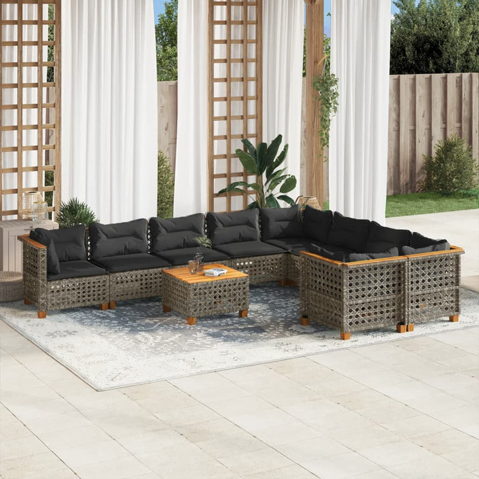 Set mobilier de grădină cu perne, 10 piese, gri, poliratan WALTI