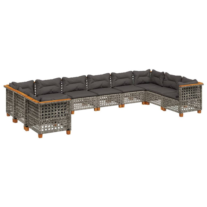 Set mobilier de grădină cu perne, 10 piese, gri, poliratan WALTI