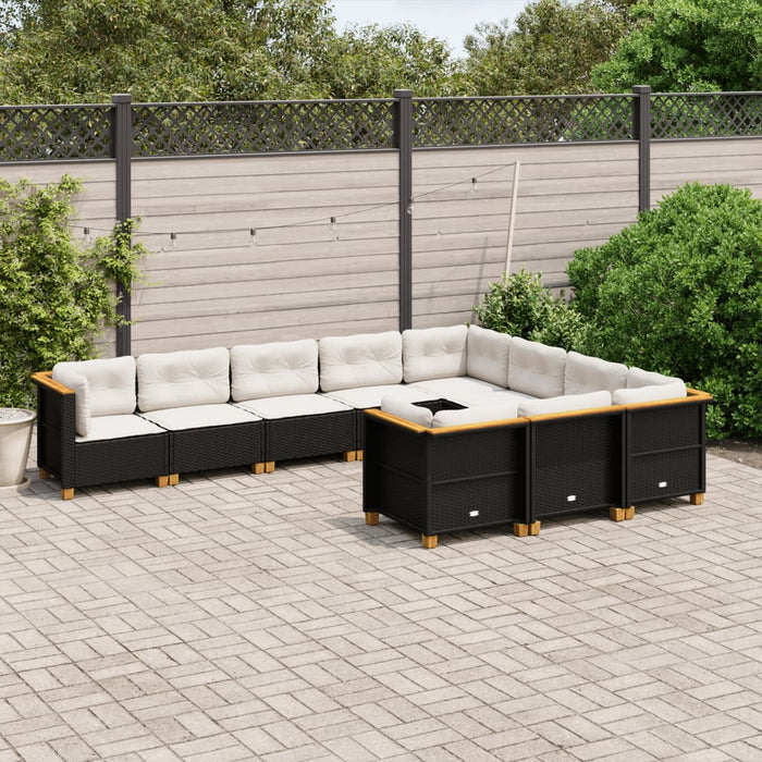 Set canapele de grădină cu perne, 10 piese, negru, poliratan - WALTI WALTI