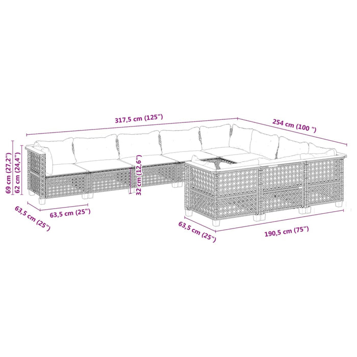 Set canapele de grădină cu perne, 10 piese, negru, poliratan - WALTI WALTI