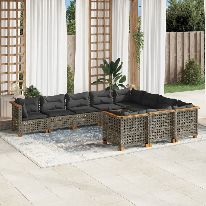 Set mobilier de grădină cu perne, 10 piese, gri, poliratan WALTI