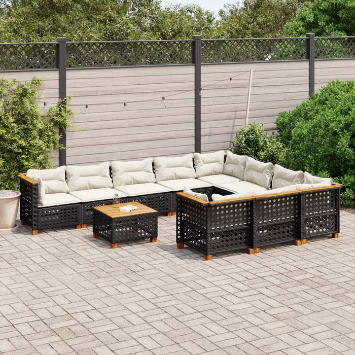 Set canapele de grădină cu perne, 11 piese, negru, poliratan - WALTI WALTI