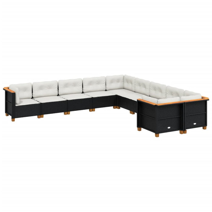 Set canapele de grădină cu perne, 10 piese, negru, poliratan - WALTI WALTI