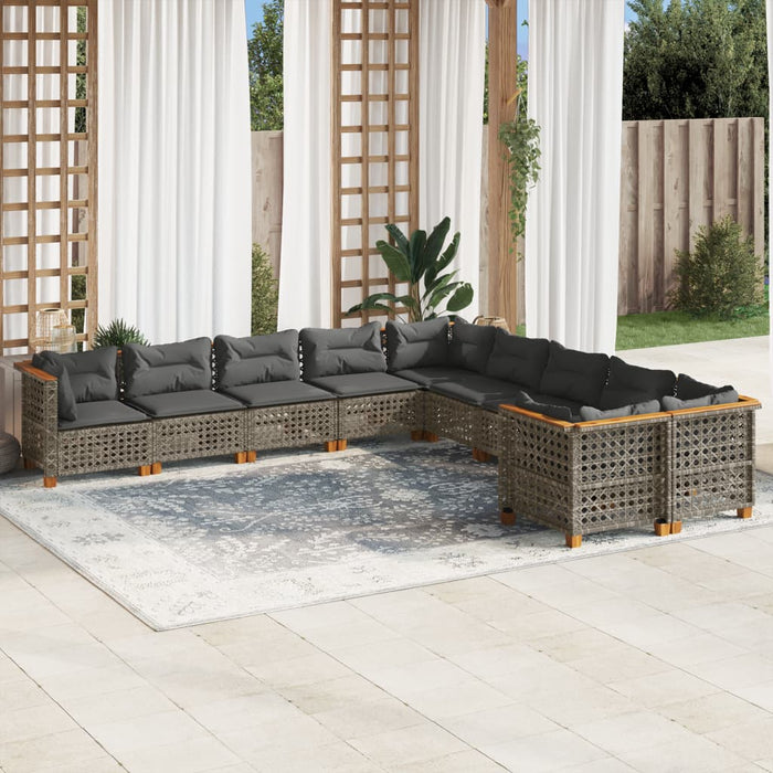 Set mobilier de grădină cu perne, 10 piese, gri, poliratan - WALTI WALTI