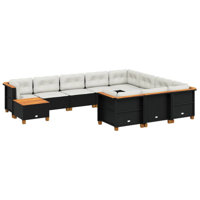 Set canapele de grădină cu perne, 11 piese, negru, poliratan - WALTI WALTI