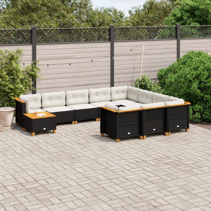 Set canapele de grădină cu perne, 11 piese, negru, poliratan - WALTI WALTI