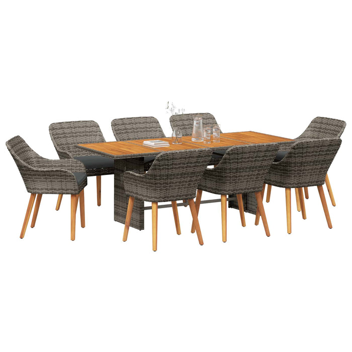 Set de masă pentru grădină cu pernă 9 pcs Gri poliratan - WALTI WALTI