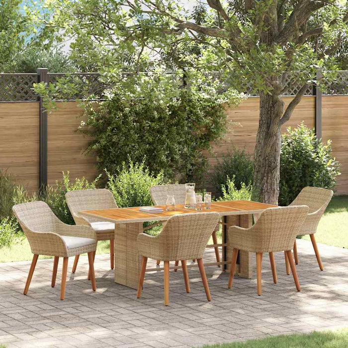 Set de masă pentru grădină cu pernă 7 pcs Bej și maro poliratan - WALTI WALTI