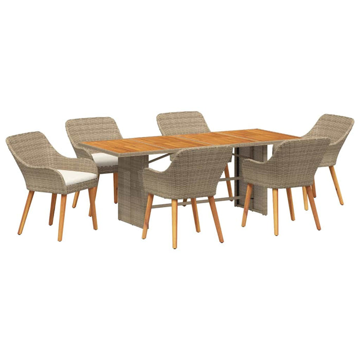 Set de masă pentru grădină cu pernă 7 pcs Bej și maro poliratan - WALTI WALTI