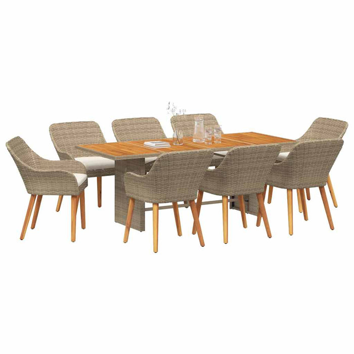 Set de masă pentru grădină cu pernă 9 pcs Bej și maro poliratan - WALTI WALTI