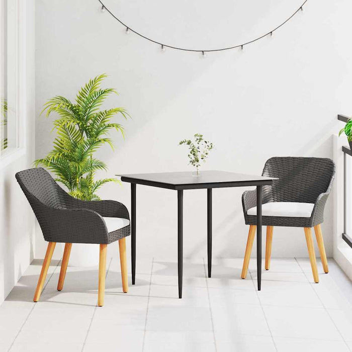 Set de masă pentru grădină cu pernă 3 pcs Negru poliratan - WALTI WALTI