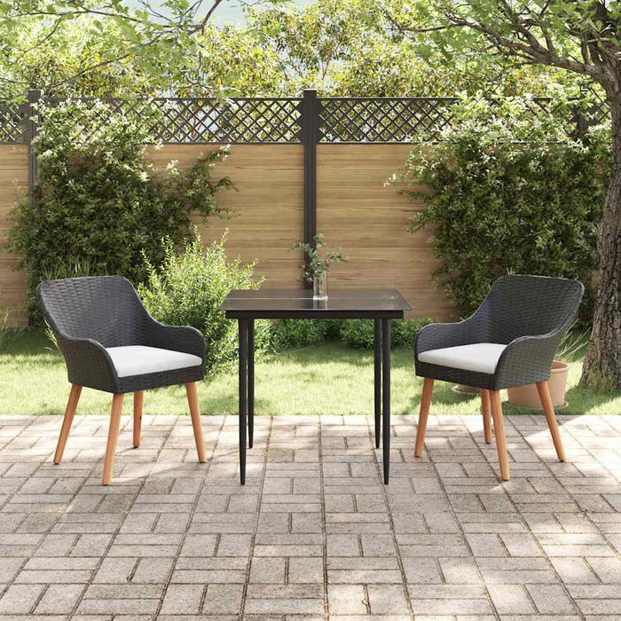 Set de masă pentru grădină cu pernă 3 pcs Negru poliratan - WALTI WALTI