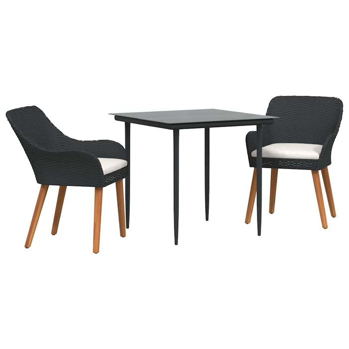 Set de masă pentru grădină cu pernă 3 pcs Negru poliratan - WALTI WALTI