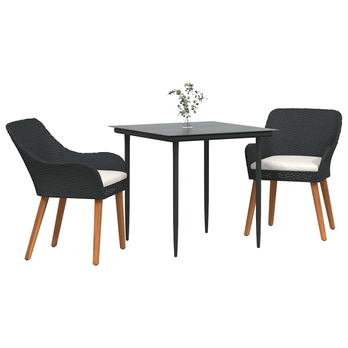 Set de masă pentru grădină cu pernă 3 pcs Negru poliratan - WALTI WALTI