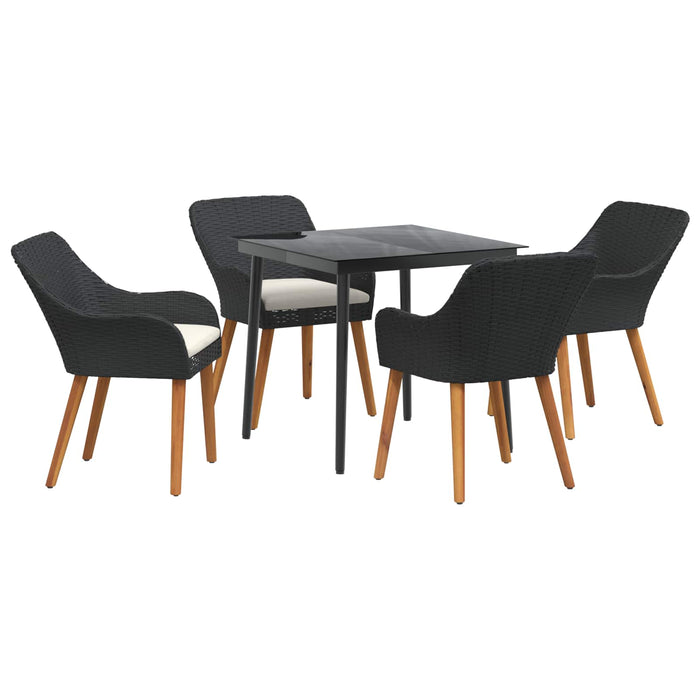 Set de masă pentru grădină cu pernă 5 pcs Negru poliratan - WALTI WALTI