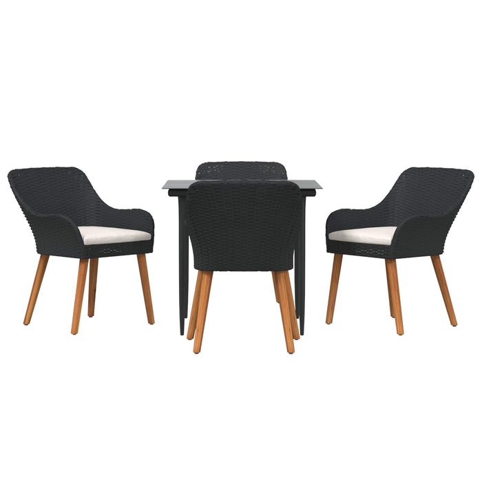 Set de masă pentru grădină cu pernă 5 pcs Negru poliratan - WALTI WALTI