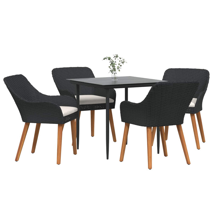 Set de masă pentru grădină cu pernă 5 pcs Negru poliratan - WALTI WALTI