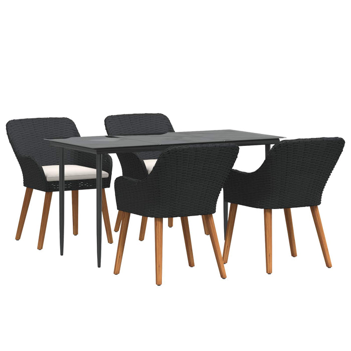Set de masă pentru grădină cu pernă 5 pcs Negru poliratan - WALTI WALTI