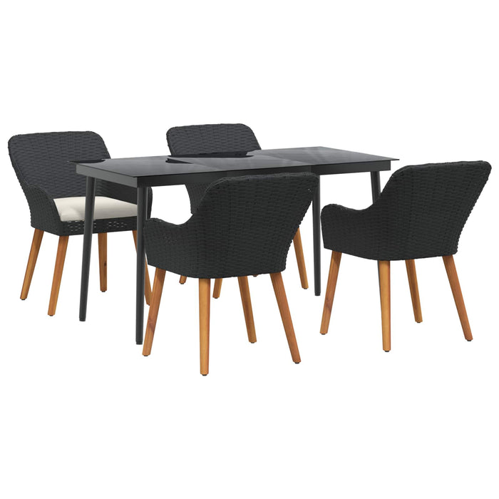 Set de masă pentru grădină cu pernă 5 pcs Negru poliratan - WALTI WALTI