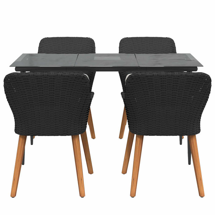 Set de masă pentru grădină cu pernă 5 pcs Negru poliratan - WALTI WALTI