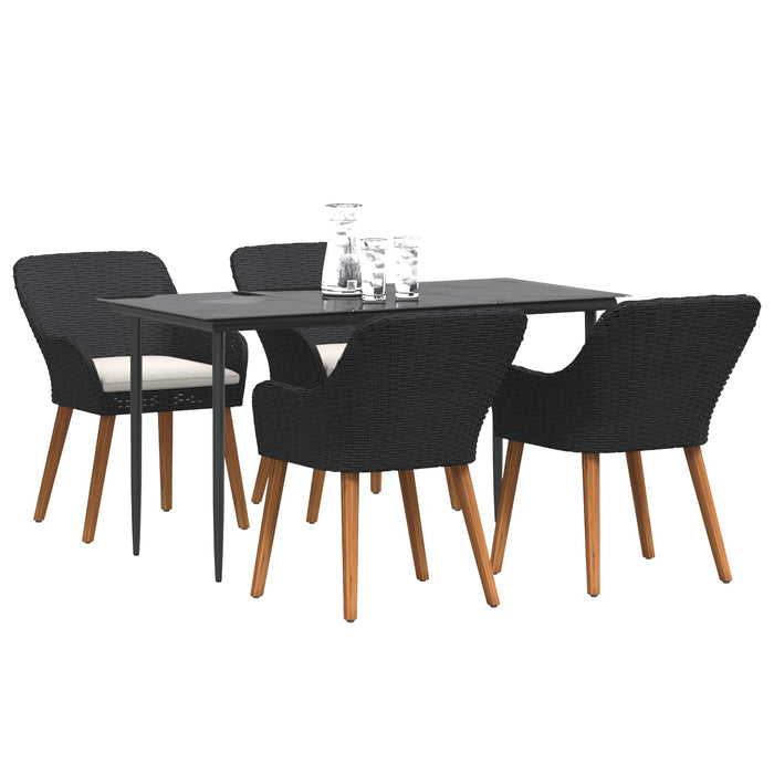 Set de masă pentru grădină cu pernă 5 pcs Negru poliratan - WALTI WALTI