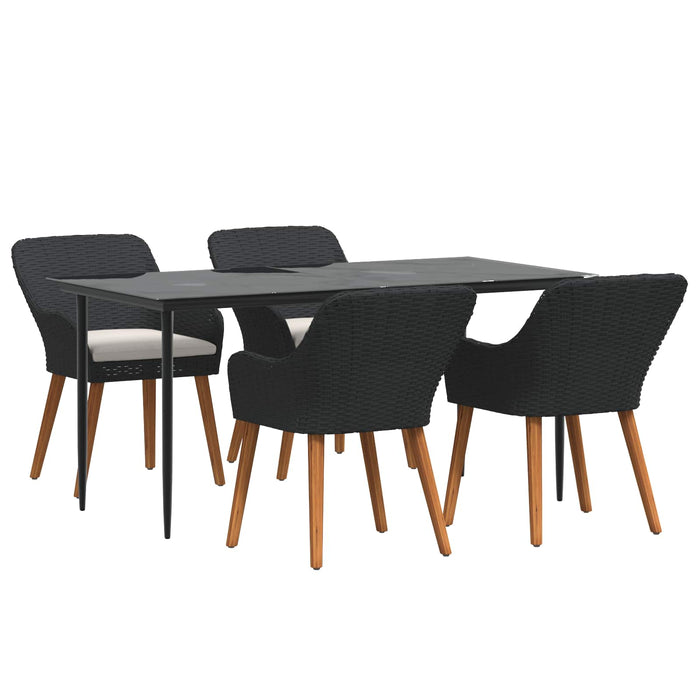 Set de masă pentru grădină cu pernă 5 pcs Negru poliratan - WALTI WALTI
