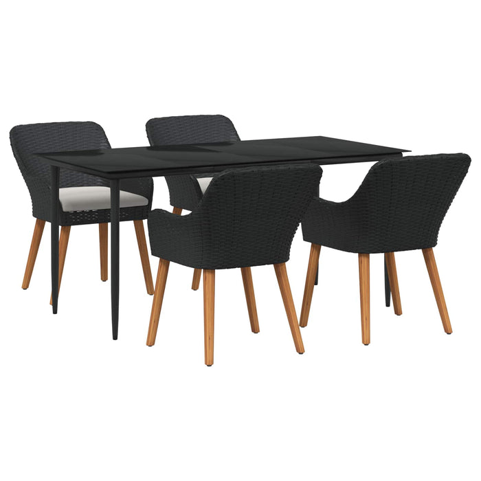 Set de masă pentru grădină cu pernă 5 pcs Negru poliratan - WALTI WALTI