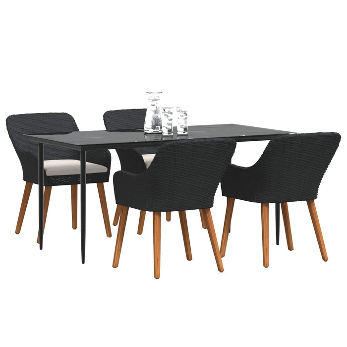 Set de masă pentru grădină cu pernă 5 pcs Negru poliratan - WALTI WALTI