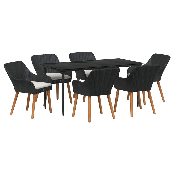 Set de masă pentru grădină cu pernă 7 pcs Negru poliratan - WALTI WALTI