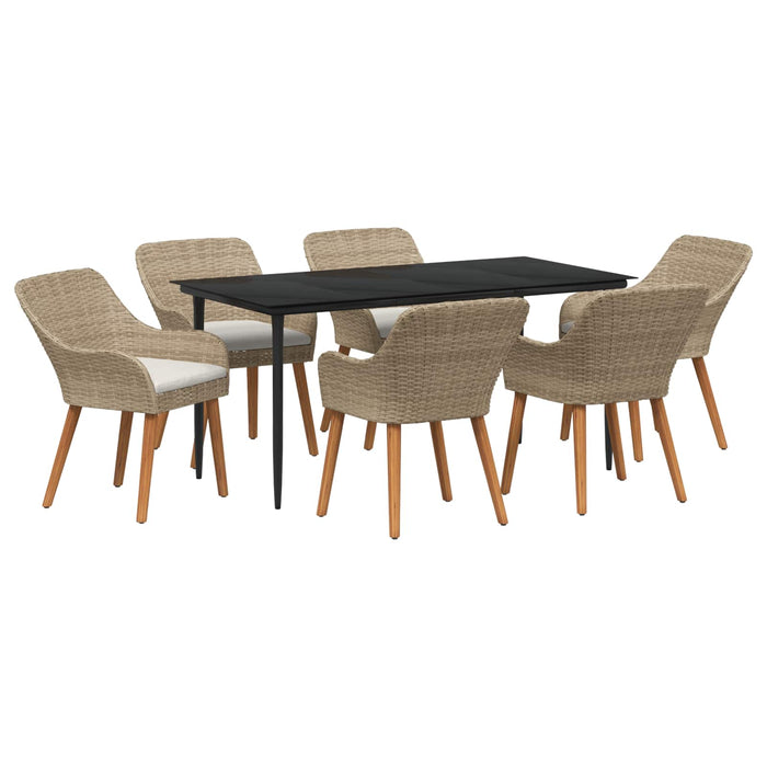 Set de masă pentru grădină cu pernă 7 pcs Bej poliratan - WALTI WALTI