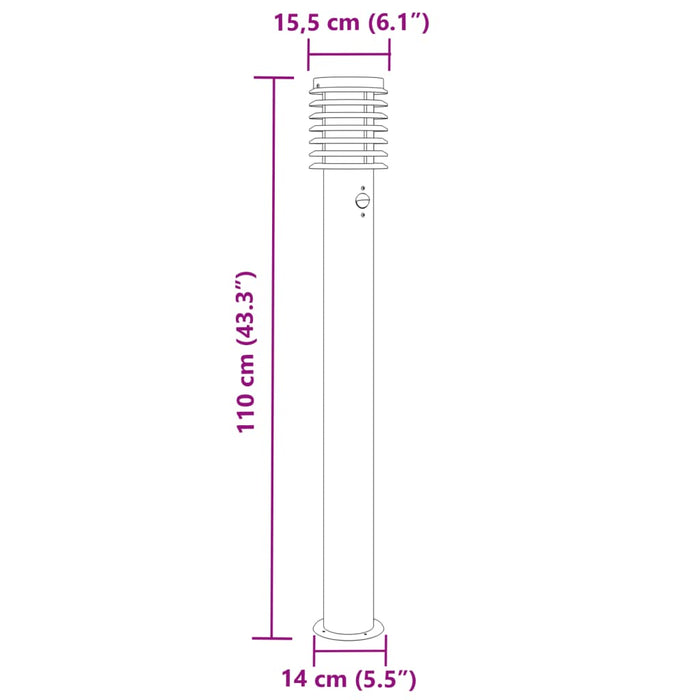 Lampă exterioară de podea cu senzor argintiu 110 cm, oțel inox - WALTI WALTI