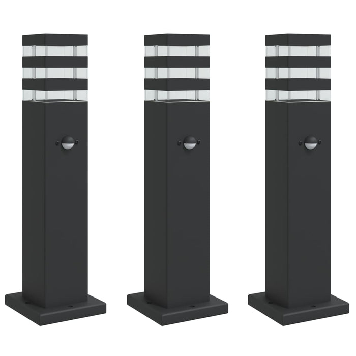 Lămpi podea exterior cu senzor, 3 buc., negru, 50 cm, aluminiu - WALTI WALTI