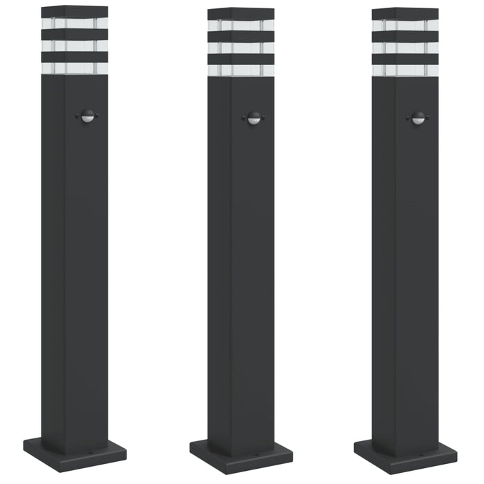 Lămpi podea exterior cu senzor, 3 buc., negru, 80 cm, aluminiu - WALTI WALTI