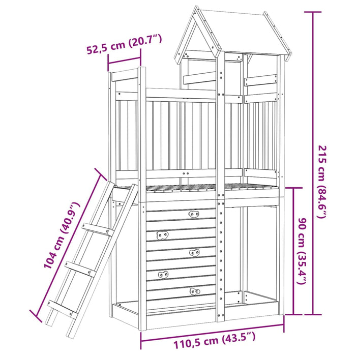 Turn joacă cu perete cățărare, 110,5x52,5x215 cm lemn masiv pin - WALTI WALTI