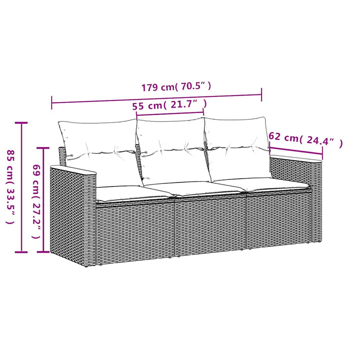 Set mobilier de grădină cu perne, 3 piese, negru, poliratan - WALTI WALTI