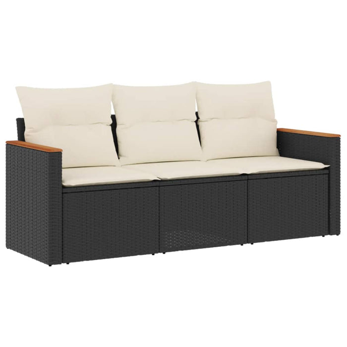 Set mobilier de grădină cu perne, 3 piese, negru, poliratan WALTI