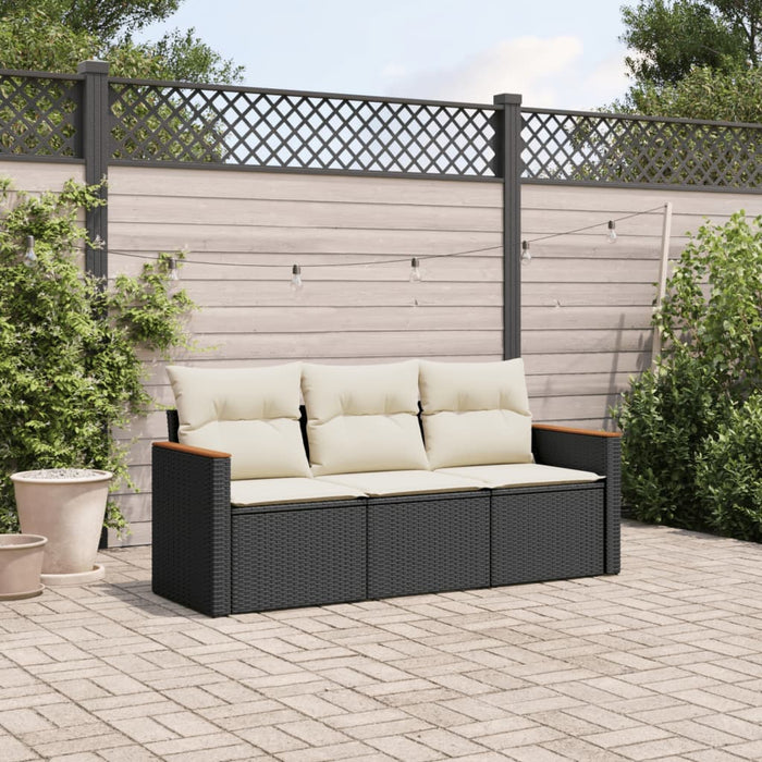 Set mobilier de grădină cu perne, 3 piese, negru, poliratan WALTI