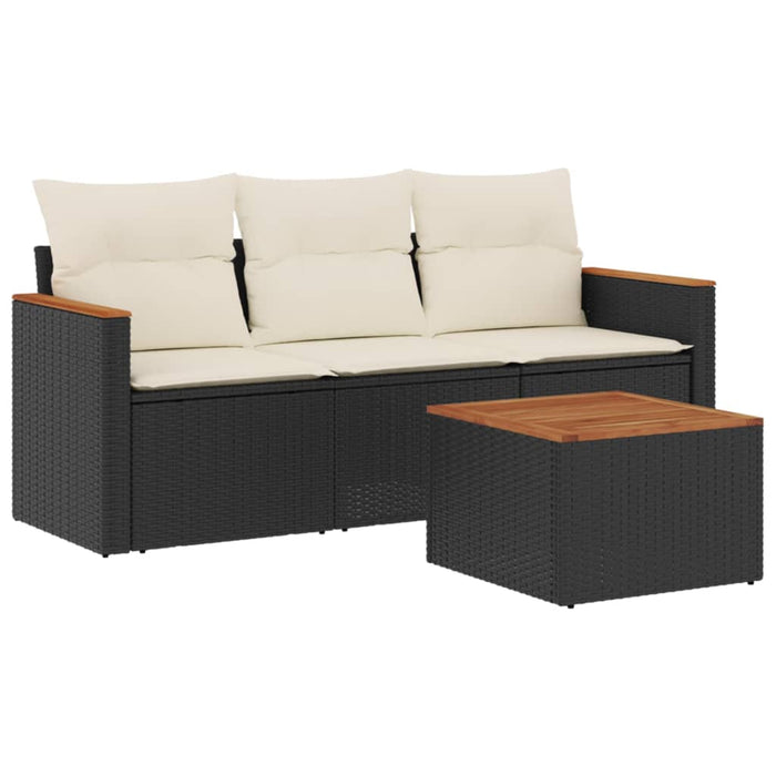 Set mobilier de grădină cu perne, 4 piese, negru, poliratan - WALTI WALTI