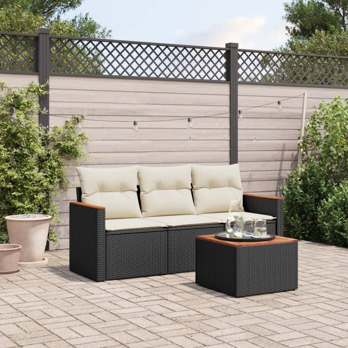 Set mobilier de grădină cu perne, 4 piese, negru, poliratan - WALTI WALTI