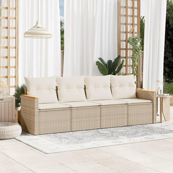 Set canapele de grădină, 4 piese, cu perne, bej, poliratan WALTI