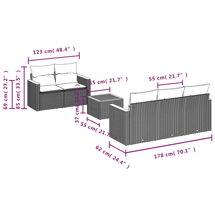 Set mobilier de grădină cu perne, 6 piese, negru, poliratan - WALTI WALTI